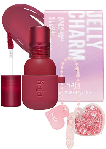 Kaja Lip & Blush Glazed Keychain Stain - Jelly Charm 02 Squeeze Guava + Beauty Bento Collection - Bouncy Eyeshadow Trio 02 Orange Blossom 0.03 Oz Bundle