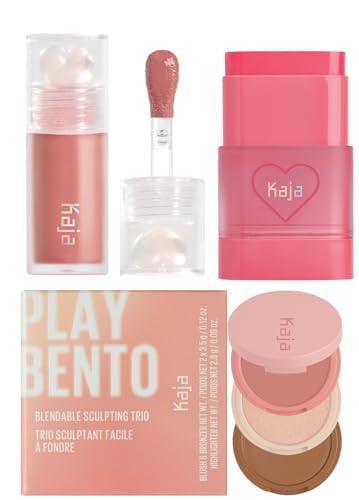 Kaja Juicy Glass Lip Plumping Oil 07 Fig Smoothie + Dewy Bar - Creamy Multi-Stick Blusher & Lip Balm 02 Strawberry Sorbet10G + 3-In-1 Blendable Sculpting Trio - Play Bento 01 Butter Up Bundle