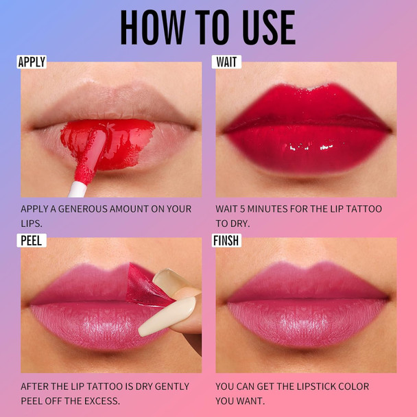 Kimuse Tattoo Peel & Reveal Lip Stain Waterproof Long Lasting Peel Off Lip Liner Tattoo Non Stick Color Peel Off Mask Lip Gloss Makeup