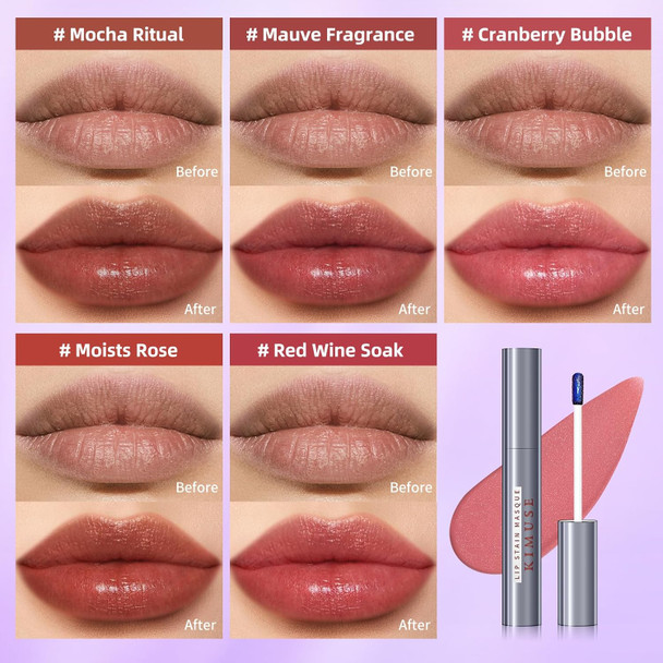 Kimuse 5 Colors Lip Stain Masque - Long-Lasting Waterproof Lip Tint Smudge-Proof Matte Lip Stains For All-Day Wear Transfer-Resistant Lip Makeup
