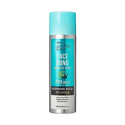 Kiss Colors & Care Lace Bond Adhesive Spray Ultimate Hold 11.1 Oz. - Adhesive For Lace Frontals Sweat Proof Water-Resistant Fast Drying Efficient Nozzle Convenient Super Secure For All Day