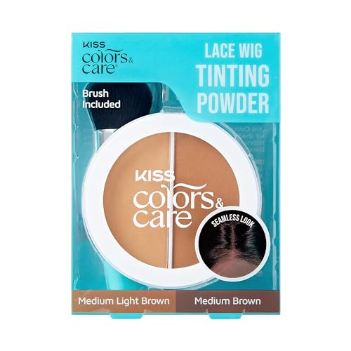 Kiss Colors & Care Lace Wig Tinting Powder & Brush 2 Brown Shades Oil Control Powder Matte Finish Vegan Cruelty  Hyaluronic Acid & Coconut Extract Infused 8G (0.28 Oz.) - Dark Duo