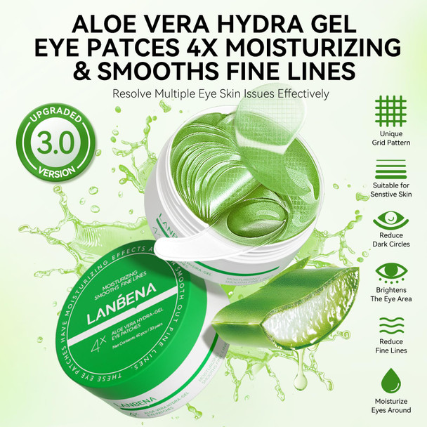 Lanbena Aloe Vera Under Eye Patches For Puffy Eyes And Dark Circles Collagen Eye Gels Mask - Skin Treatment Pads Hydration And Skin Elasticity-30 Pairs