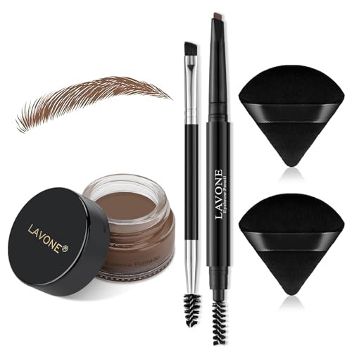 Lavone Eyebrow Pencil Makeup Kit For Eyebrow Makeup Make Up Brow Kit With Waterproof Brow Pencil Eyebrow Pomade Powder Puff And Dual-Ended Eyebrow Brush -Brunette