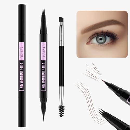 Lavone 2-In-1 Waterproof Eyebrow Pen With 3 Tip Microblading Pen And Ultra-Precise Brow Pencil Dual-Ended Eyebrow Brush - Vbk Dark Brown