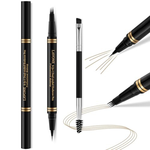 Lavone Eyebrow Makeup Kit - 4 Tip Waterproof Microblading Pencil Eyeliner Pomade Dual-Ended Brush Natural Looking - Blonde