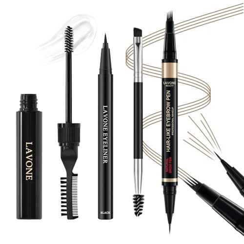 Lavone Eyebrow Pen Kit With Microblading Eyebrow Pen Eyebrow Gel Eyeliner Eyebrow Brush Eyebrow Pencils For Women Waterproof Smudge Proof Long Lasting Makeup Formula - Blonde