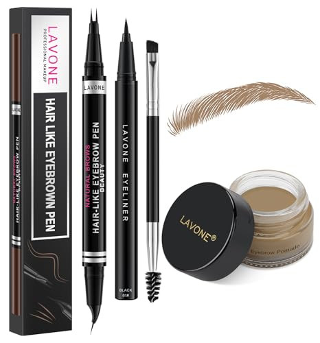 Lavone Hair-Like Eyebrow Pen Makeup Kit Eyebrow Pencils For Women With Waterproof Microblading Eyebrow Pencil Eyebrow Pomade Eyeliner And Eyebrow Brush Create Full Natural Brows Dark Brown