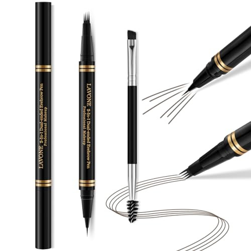 Lavone Eyebrow Pen2-In-1 Waterproof Eyebrow Pencil With 4 Tip Microblading Brow Pen And Ultra-Precise Brow Pencilwith Dual-Ended Eyebrow Brush - Medium Brown