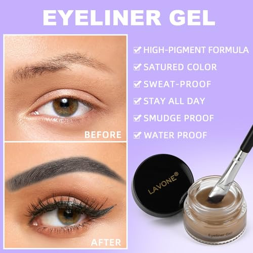 Lavone Eyeliner Set - Waterproof Makeup Kit With Liquid Eye Liner Pencil Gel Eyeliner And Angled Eye Liner Brush Waterproof Smudge Resistant Long Lasting Formula - Black