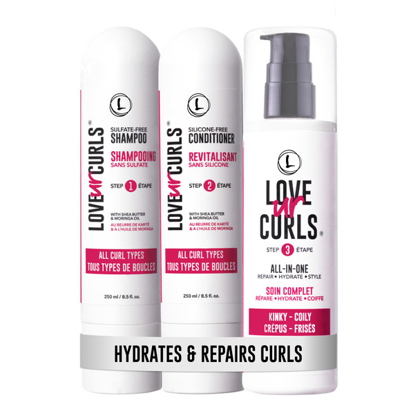 Love Ur Curls - Shampoo & Conditioner Set With All In One Curl Cream Styler For Kinky & Coily Hair 3 Step System For Repair And Moisturizing