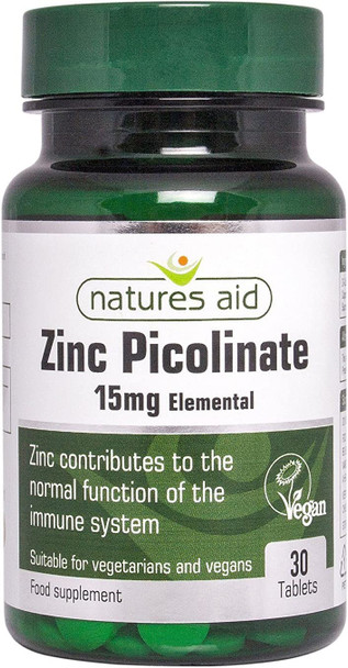 Natures Aid - Minerals - Zinc Picolinate 15 Milligrams 30 Tablets