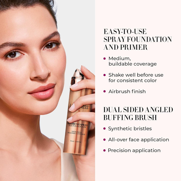Luminess Silk Airbrush Spray Foundation & Primer Kit - Full Coverage Foundation Anti-Aging Formula Hydrates & Moisturizes With Hyaluronic Acid Aloe Vera & Hydrolyzed Silk (Shade - Light Medium)