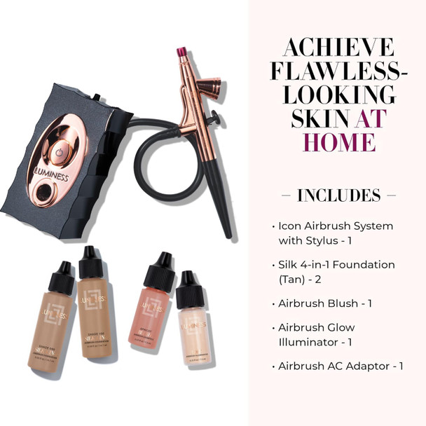 Luminess Air Icon Makeup Airbrush System And 4-Piece Foundation Starter Kit Fair Coverage - Quick Easy & Long Lasting Application - Includes Silk 4-In-1 Foundation Highlighter & Blush