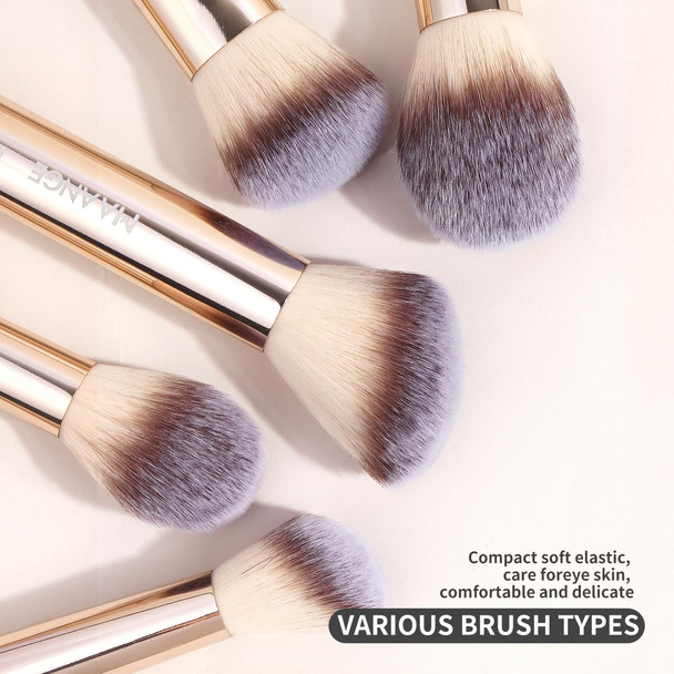Maange 7Pcs Makeup Brush Set Double Sided Kabuki Makeup Brushes Contour Brush For Foundation Liquid Powder Concealer Cream Cosmetics Bronzer Blending Blush Buffing Makeup Tools (Gold)