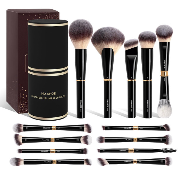 Maange 13Pcs Makeup Brushes With Case Professional Brochas De Maquillaje For Face & Eyes Soft Synthetic Foundation Powder Blush Eyeshadow Brush Kit With  Boxcoffeebrown