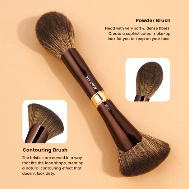 Maange 3 Pcs Makeup Brushes Double-Ended Makeup Brush Set Double Sided Angled Round Top Brush Foundation Contour Blending Concealer (Coffee)