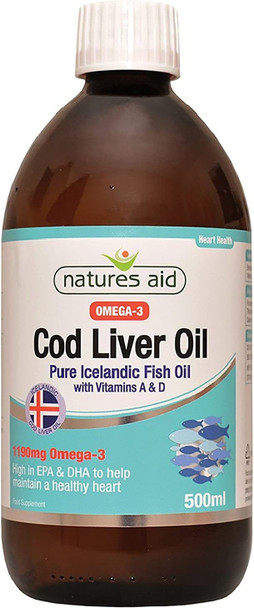 Natures Aid Cod Liver Oil Liquid 500 ML (Pack of 2)