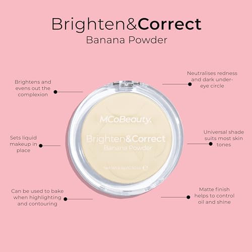 Mcobeauty - Brighten & Correct Banana Powder - Lightweight Setting Powder - Redness & Dark Circle Balancing - Ultra-Fine Texture - Cruelty- - Face Makeup - 10G