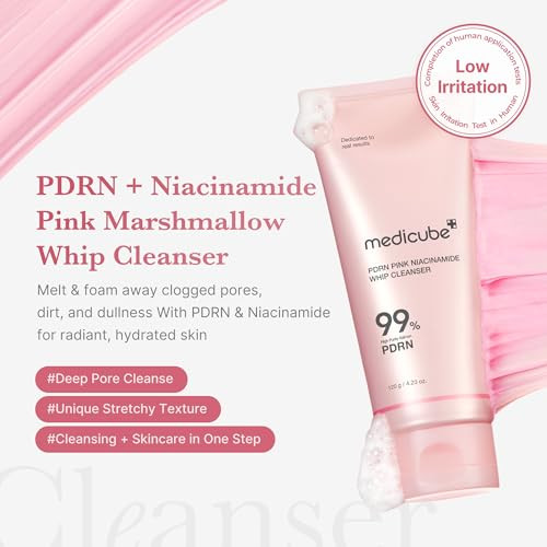 Medicube Pink Cleanse & Glow Duo: Pdrn Marshmallow Whip Cleanser And Pdrn Jelly To Foam Cleanser  Daily Facial Wash For All Skin Types  For Clear Smooth Skin  Holiday Stocking Stuffers