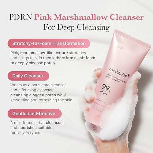 Medicube Pink Cleanse & Glow Duo: Pdrn Marshmallow Whip Cleanser And Pdrn Jelly To Foam Cleanser  Daily Facial Wash For All Skin Types  For Clear Smooth Skin  Holiday Stocking Stuffers