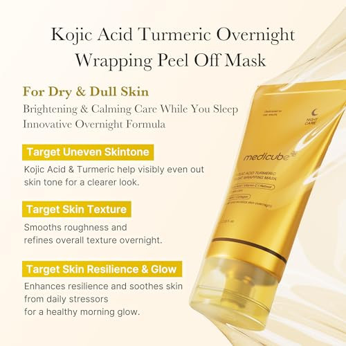 Medicube Kojic Acid Overnight Care & Nourish Duo For Troubled Skin: Kojic Acid Turmeric Overnight Wrapping Peel Off Mask And Kojic Acid Turmeric Clarifying & Balancing Capsule Serum
