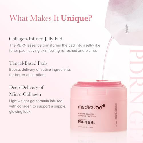 Medicube Salmon Dna Pdrn Pink Collagen Jelly Pad  Korean Gel Toner Pads With Niacinamide Madecassoside Retinol  Soothing Radiance & Uneven Skin Tone  Korean Skin Care  70Pads