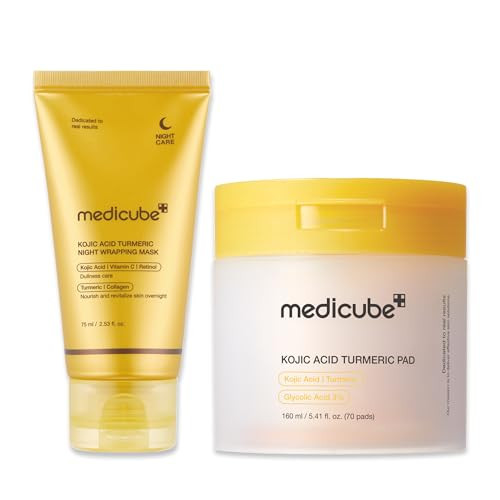 Medicube Kojic Acid Prep And Seal Duo For Troubled Skin: Kojic Acid Turmeric Overnight Wrapping Peel Off Mask And Kojic Acid Turmeric Clarifying Toner Pad