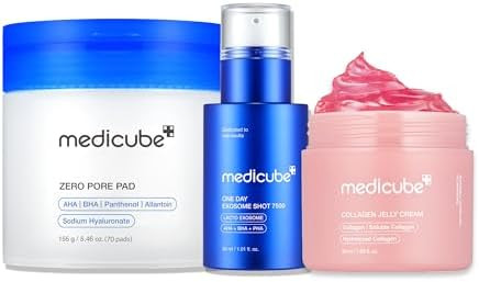 Medicube Affordable Trio For Pore & Texture Care: Zero Pore Pads 2.0 And Zero Exosome Shot 7500 Ppm Spicule Facial Serum And Collagen Jelly Cream(50Ml)  Skincare Set Stocking Stuffers  Sets