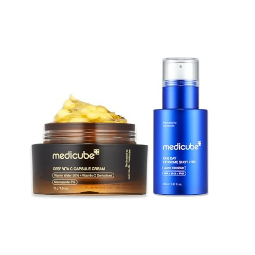 Medicube Flawless Skin: Deep Vitamin C Golden Capsule Face Moisturizer And Zero Exosome Shot 7500 Ppm Spicule Facial Serum
