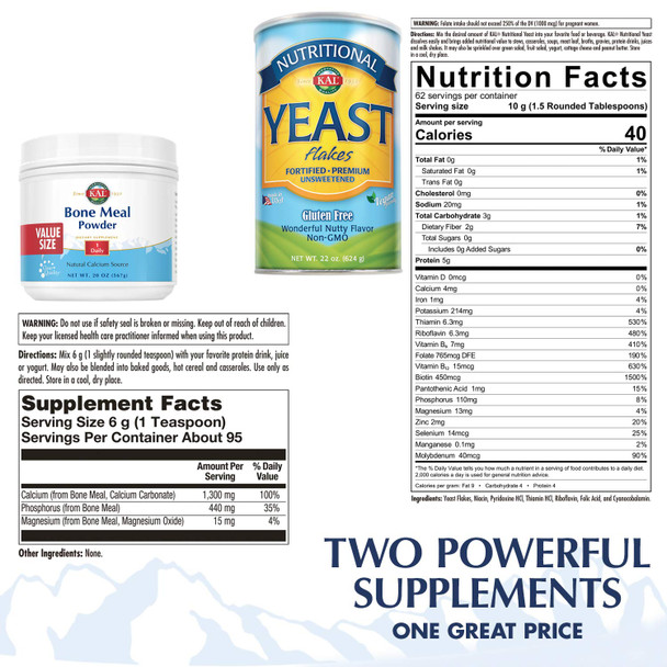KAL Bone Meal Powder & Nutritional Yeast Bundle | Two Favorite Nutrition-Enhancing Products in One | 20 oz & 22 oz