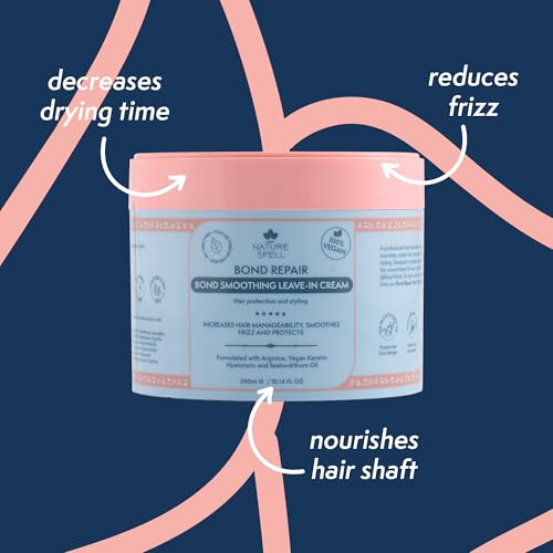 Nature Spell Bond Repair Leave-In Cream Sulfate & Paraben  Reduces Frizz & Protects From Heat Damage Smoothing & Styling With Vegan Keratin Color Safe For All Hair Types 10.14 Fl Oz