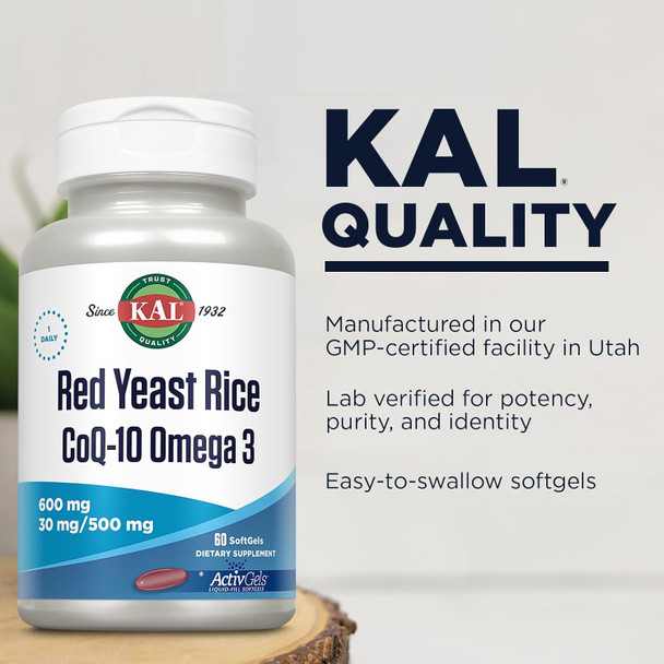 Kal Red Yeast Rice Coq10 Omega 3, 60 Count