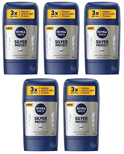 Nivea Silver Protect Anti-Perspirant Deodorant Solid Stick For Men 5X50Ml (Pack Of 5)