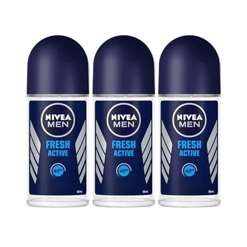Nivea Men Anti-Perspirant Roll-On Fresh Active 48 Hour Protection Ocean Extracts Long Lasting Freshness Alcohol- Deodorant 1.7 Oz Each Pack Of 3