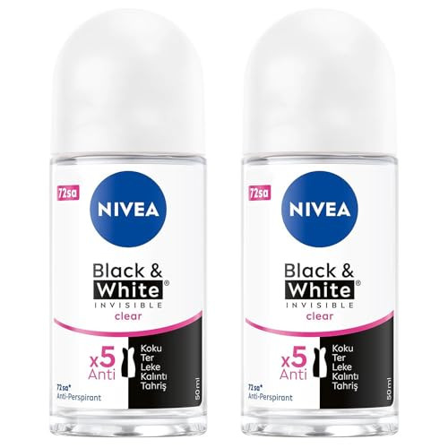 Nivea Women Black & White Invisible Clear Roll-On Antiperspirant Deodorant 50Ml Ãƒ¢Ã¢Š¬Ã¢‚¬Å“ 72 Hour Sweat And Odor Protection No White Marks Alcohol- Fresh Scent Underarm Care Pack Of 2