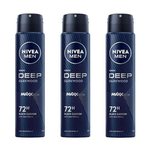 Nivea Men Deep Black Carbon Darkwood Anti-Perspirant Spray Deodorant 200Ml 72H Odor & Sweat Protection Charcoal Infused Long-Lasting Fresh Scent Aerosol For Men Pack Of 3