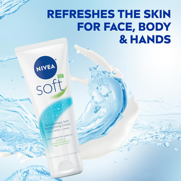 Nivea Soft Refreshingly Soft Moisturizing Cream Lightweight Moisturizer For Face Body And Hands Body Cream Enriched With Jojoba Oil And Vitamin E 2.6 Oz Tube Pack Of 3