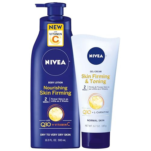 Nivea Nourishing Hydration Skin Firming Body Lotion (16.9 Fl Oz) + Skin Firming & Toning Body Gel Cream With Hyaluronic Acid (6.7 Oz) Enriched With Q10 And Vitamin C
