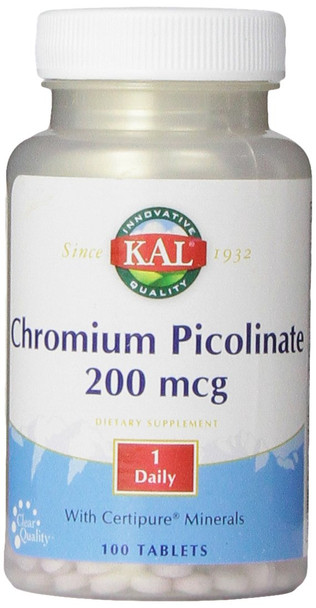 KAL Chromium Picolinate Tablets, 200 mcg, 100 Count