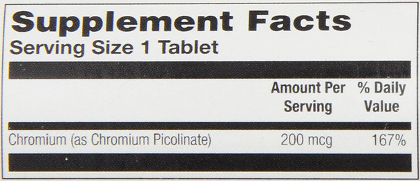 KAL Chromium Picolinate Tablets, 200 mcg, 100 Count