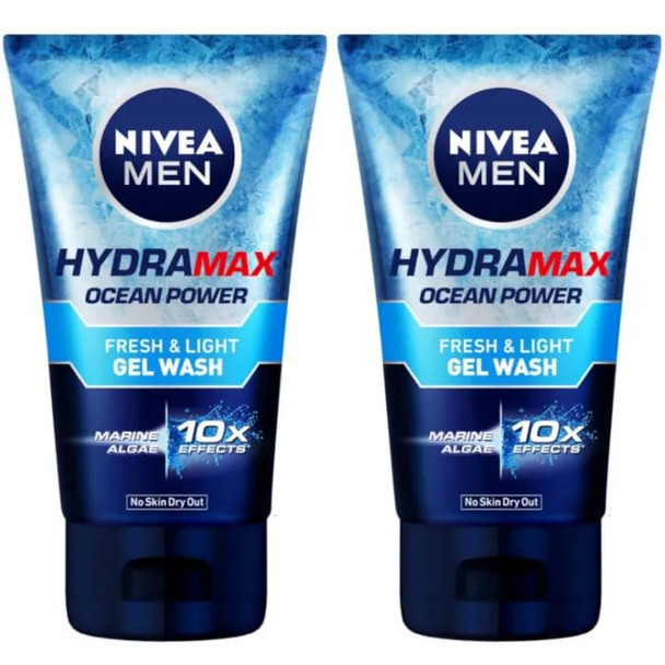 Nivea Men Hydra Max Ocean Power Face Wash Gel 100Ml  Deep Cleansing With Vitamin E & Menthol  Fights Oil Unclogs Pores Refreshes Skin  All Skin Types  Dermatologically Tested Pack Of 2