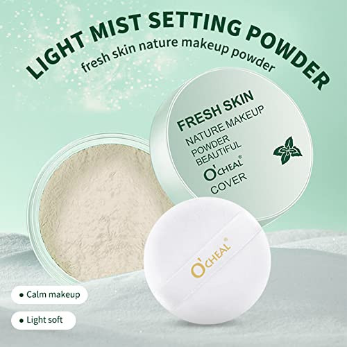 O'Cheal Loose Setting Powder Waterproof Matte Setting Finish Makeup Oil-Control Womens Cosmetics With Puff Mineral Facial Loose Powder