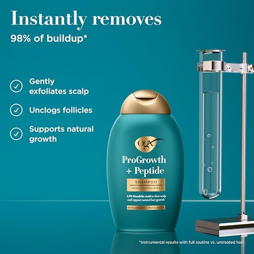 Ogx Progrowth + Peptide Clarifying Shampoo Gentle Exfoliating Scalp Shampoo Supports Natural Hair Growth By Removing Scalp Build-Up 1.5% Mandelic Acid 13 Fl. Oz