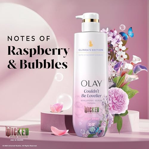 Olay Body Wash For Women Couldn'T Be Lovelier Glinda'S Edition Intensely Hydrating & Reing Pro-Hyaluronic Acid Serum & Vitamin B3 All Skin Types Raspberry & Bubbles Scent 20 Fl Oz (Pack Of 2)