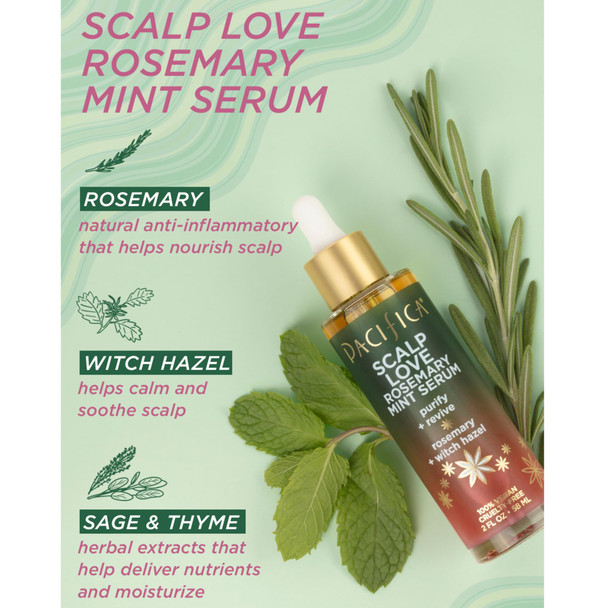 Pacifica Scalp Love Rosemary Mint Serum - Dry Flaky And Itchy Scalp Serum Hydrating Moisturizing And Calming Treatment Formulated With Witch Hazel Vegan And Cruelty- - 2 Fl Oz