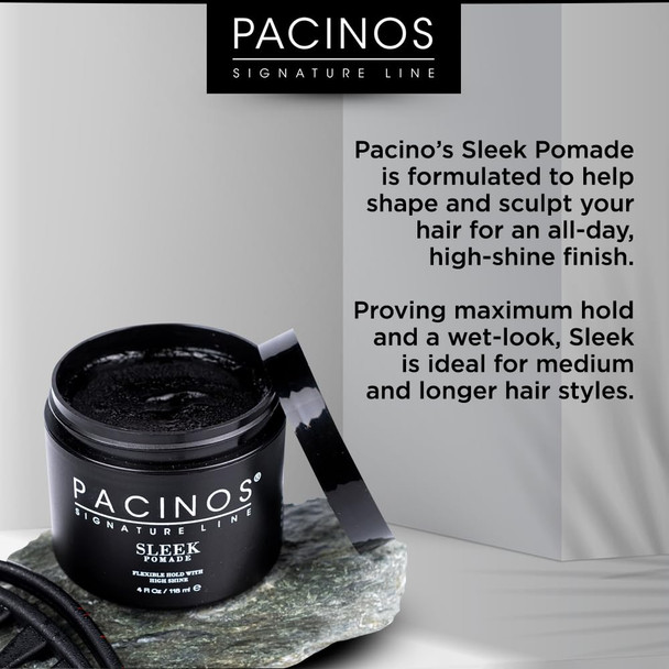 Pacinos Sleek - Signature Extra Hold Pomade With Shine Long Lasting Definition All Hair Types 2 Fl. Oz.