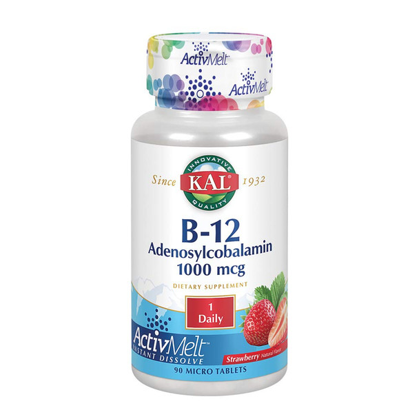 Kal B-12 Adenosylcobalamin Activmelt, Strawberry, White, 90 Count