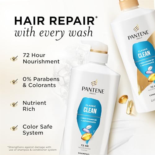 Pantene Shampoo & Conditioner Set Smooth And Sleek - Frizz Control With Antioxidants Nourishing For All Hair Types - Curly Dry Color-Treated 52.8 Oz Total + Miracle Rescue Shot (0.5 Oz)