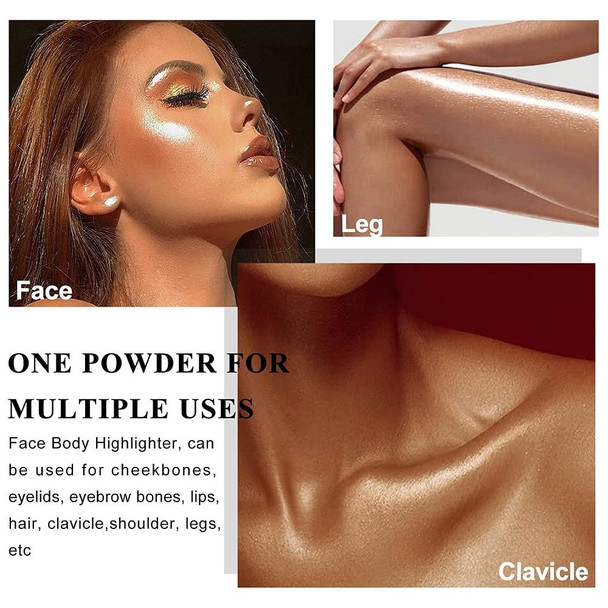 Paqiman Glitter Powder Highlighter Makeup Body Brightens The Natural Three-Dimensional Face Blusher Patting Powder Highlighter. (01# White Moonbeam)